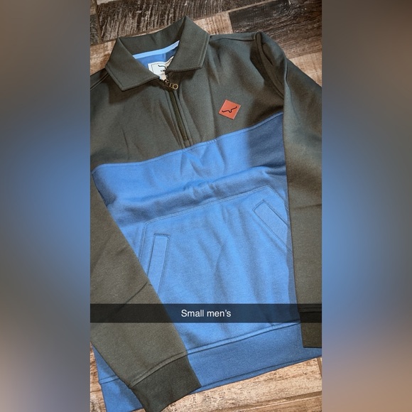 Kimes Ranch Olive and Sky Blue Men's Zip-Up Sweater - Picture 1 of 1